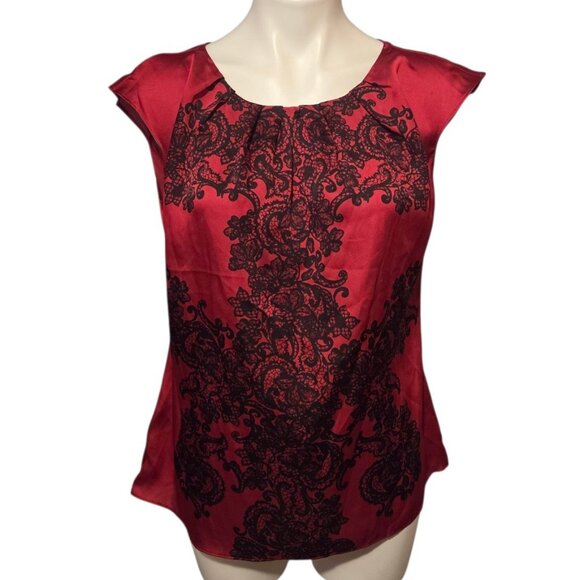 Worthington Large Petite Satin Top Baroque Red And Black - Picture 1 of 6